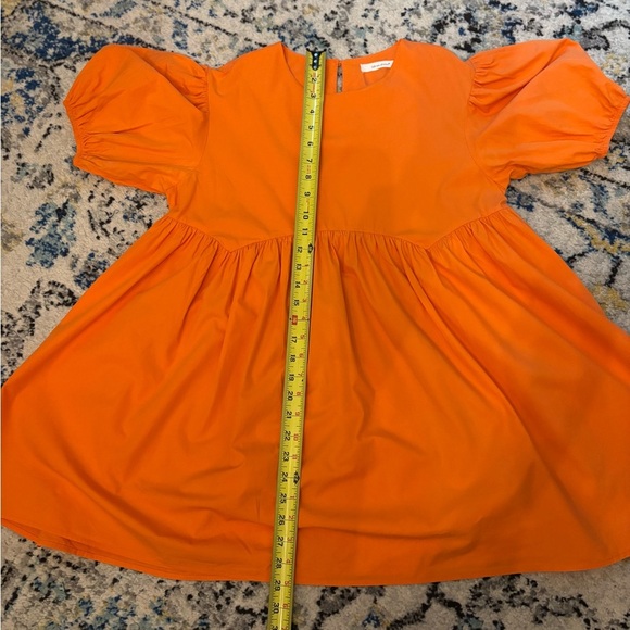Bold Orange Puff Sleeve Babydoll Mini Dress - Picture 6 of 6